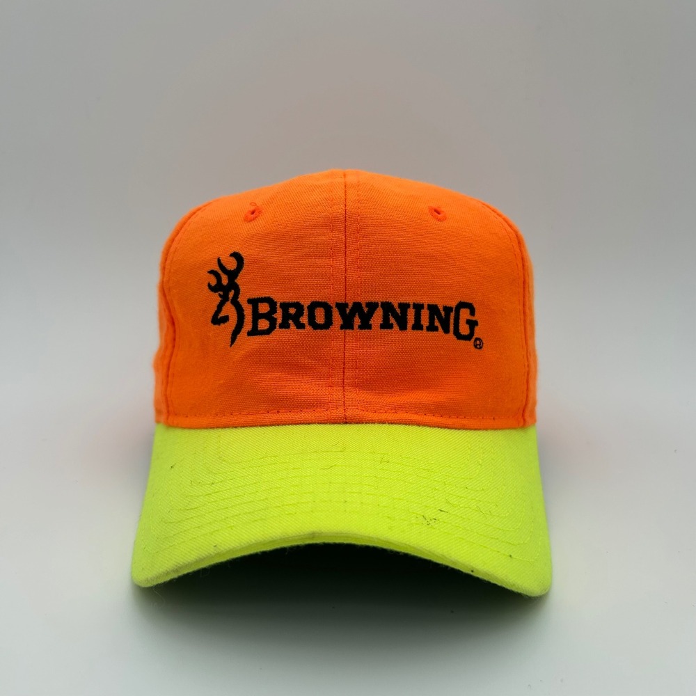 Vintage Browning Hunting Cap Orange Yellow Hi-Vis Buckmark Hat